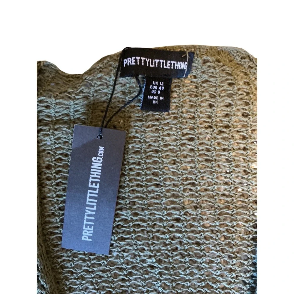 PrettyLittleThing Olive Green Mesh Cutout Mini Dress - Picture 3 of 4
